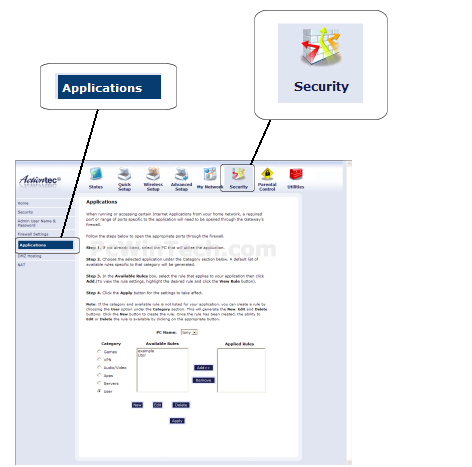 Port Forwarding - Actiontec - GT704WG (Actiontec v3.20 Firmware